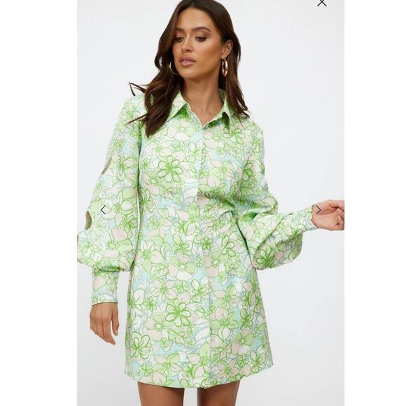 NWT C/MEO Far Away Mini Dress Apple Green Floral Size 4 - Picture 4 of 9
